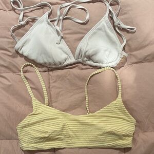 Stylish White and Yellow Ribbed swim tops set